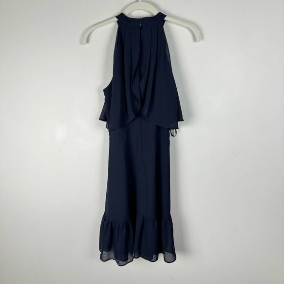 Eliza J Dress Womens Size 4 Tiered Popover Halter Navy Blue Flouncy Sleeveless - Picture 2 of 9